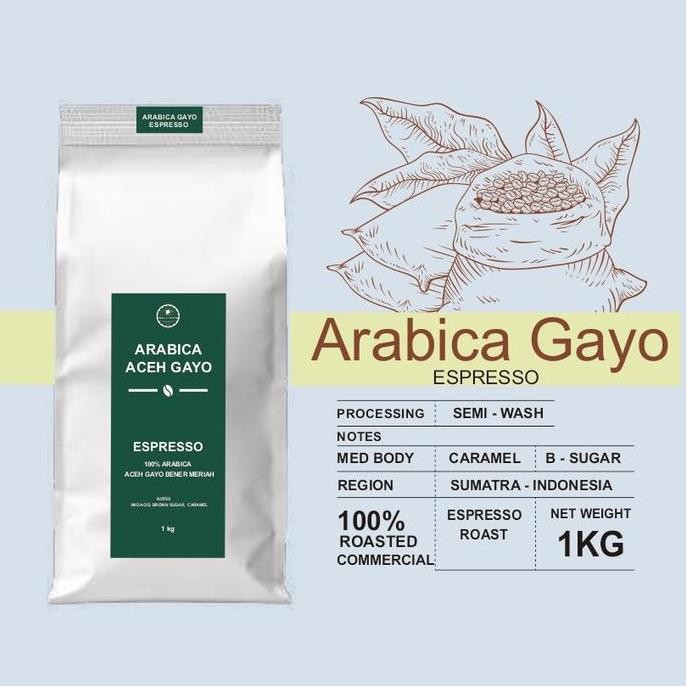 

Biji Kopi 100% Arabica ACEH GAYO Roasted Commercial 1kg - ESPRESSO