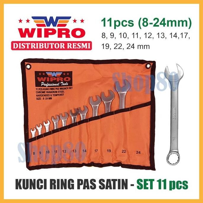 WIPRO KUNCI RING PAS 1 SET 11PCS 11 PCS SATIN CRV 8-24 MM