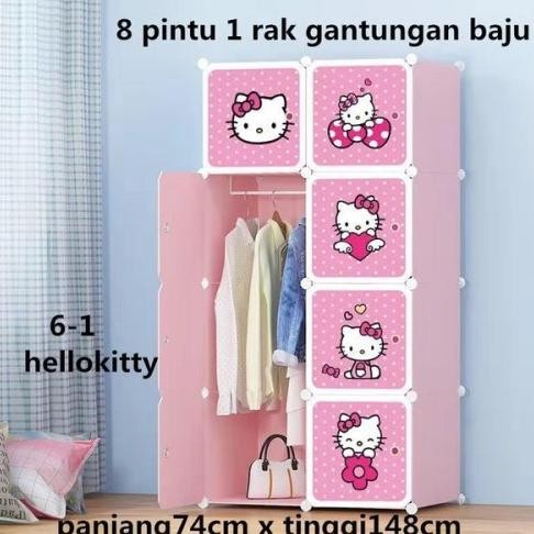 Lemari Pakaian Baju 8 Kotak Rak Serbaguna Plastik Portable 8Pintu Karakter rak serbaguna susun