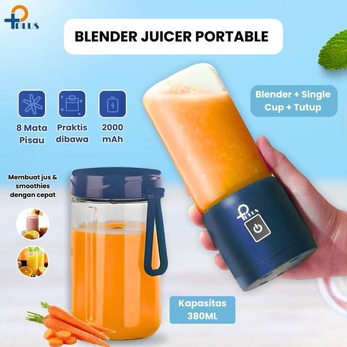TERSEDIA BLENDER MINI BLENDER PORTABLE USB LISTRIK JUICER BUAH 8 MATA PISAU BIRU 380ML