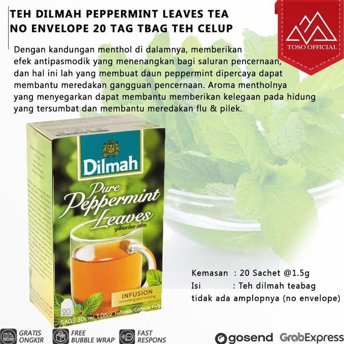 

Ready TEH DILMAH PEPPERMINT LEAVES TEA NO ENVELOPE 20 TAG TBAG TEH CELUP