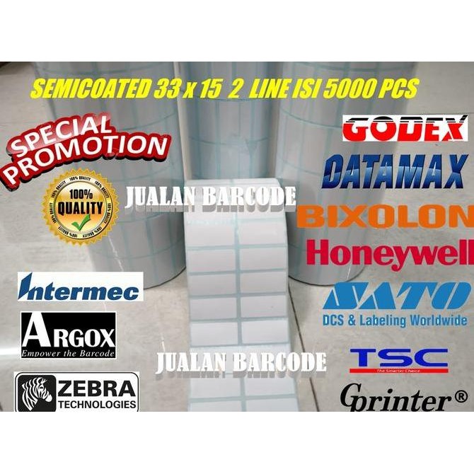 

ready Label Sticker Barcode 33x15 Semicoated ( 2 Line isi 5000 pcs ) Core 1