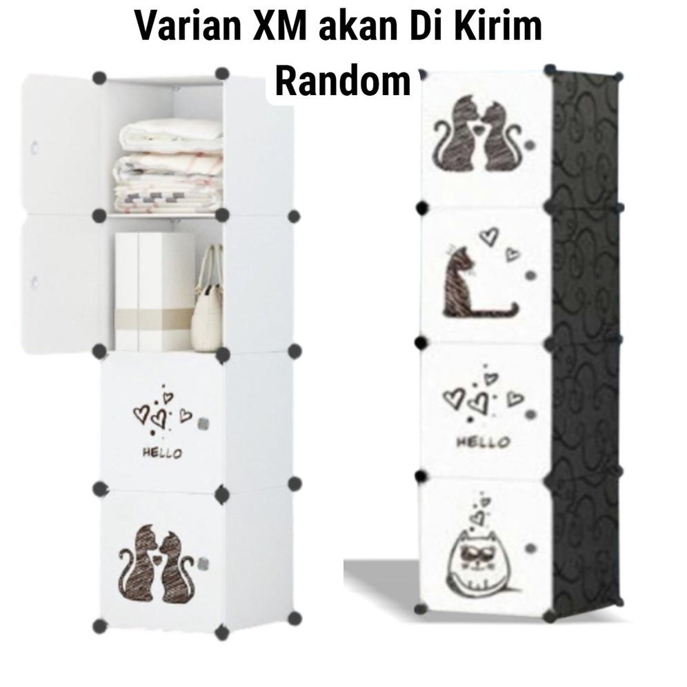 Lemari Baju 4 Pintu Plastik Pakaian Rak Karakter Mudah Bongkar Pasang Serbaguna Hello Cat