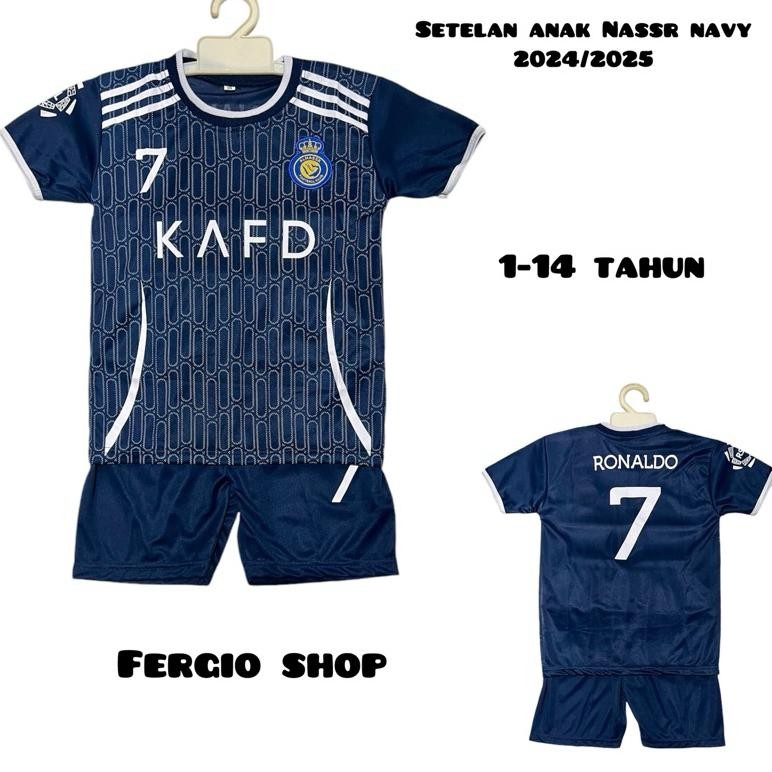 Ready Setelan Baju Bola Anak Al Nassr/ Kaos Bola Anak Ronaldo/ Baju Bola Anak Terbaru
