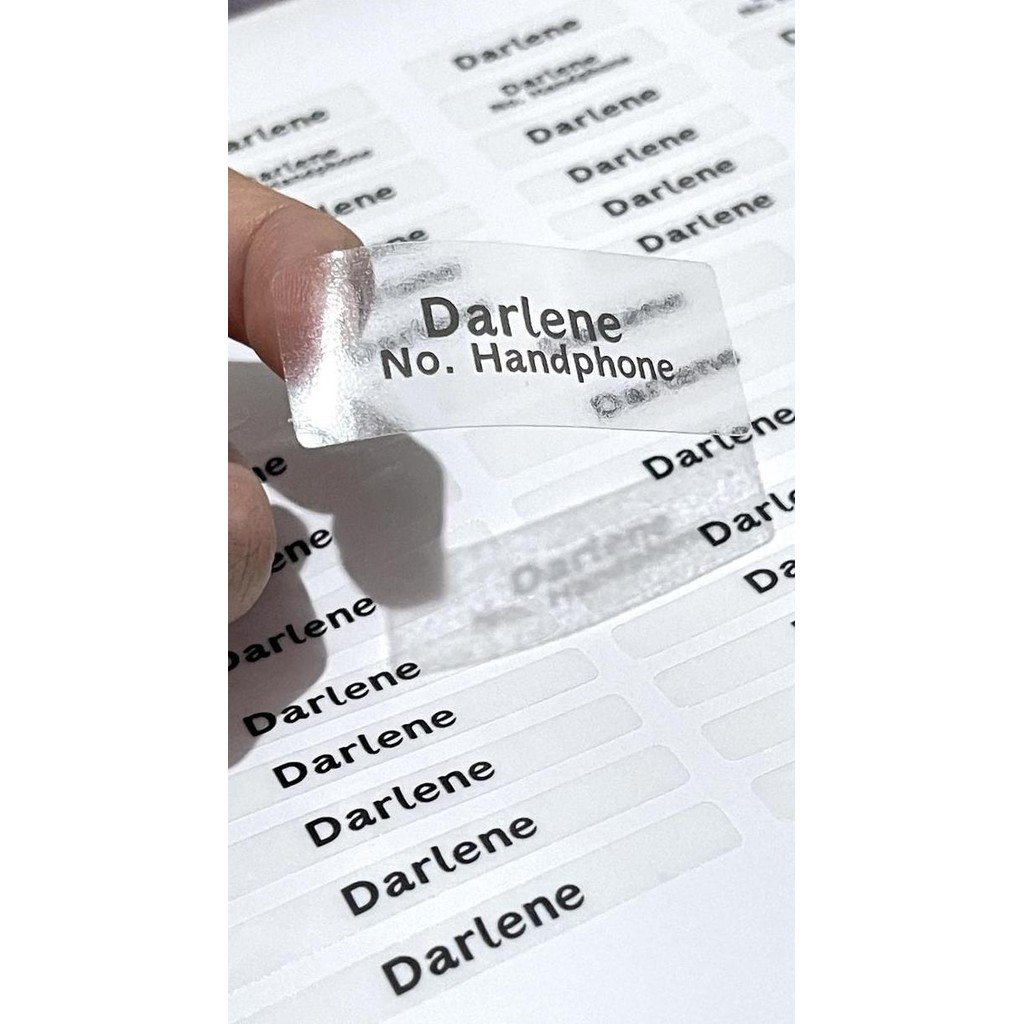 

ready STICKER LABEL NAMA TRANSPARAN WATERPROOF