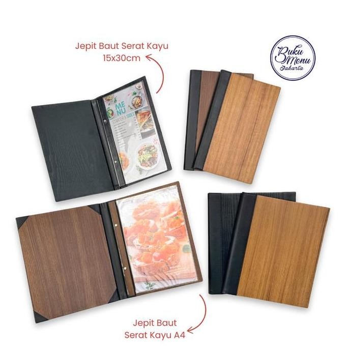 

HARGA DISC - Buku Menu Jakarta - Buku Menu Kayu Vinyl Jepit Baut Isi Plastik Mika A4 dan 15x30 Hitam, Coklat Muda, Coklat Tua - Cafe, Coffee Shop, Restoran, Hotel