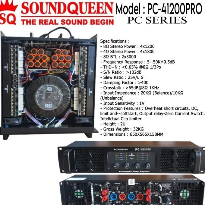 Power Amplifier Soundqueen Pc - 41200 4Ch 4X1200 Watt Power Sound Queen Pc-41200 Pro Promo