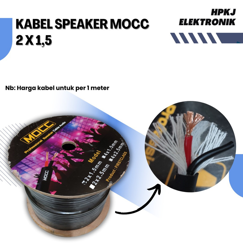 (2meter) KABEL SPEAKER MOCC 2 X 1.5 MM Kabel Konektor Audio 2 X 1.5