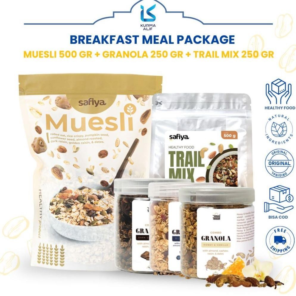 

rg-4 As23 [Breakfast Meals Diet] Oatmeal Muesli Safiya 500 gr + Trail Mix 250 gr + Granola Timur Tengah 250 gr Murah Termurah