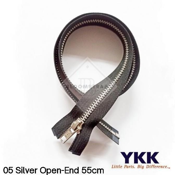 Resleting YKK Gigi Besi Silver 55 cm Metal Zipper 22in Open-End Jaket