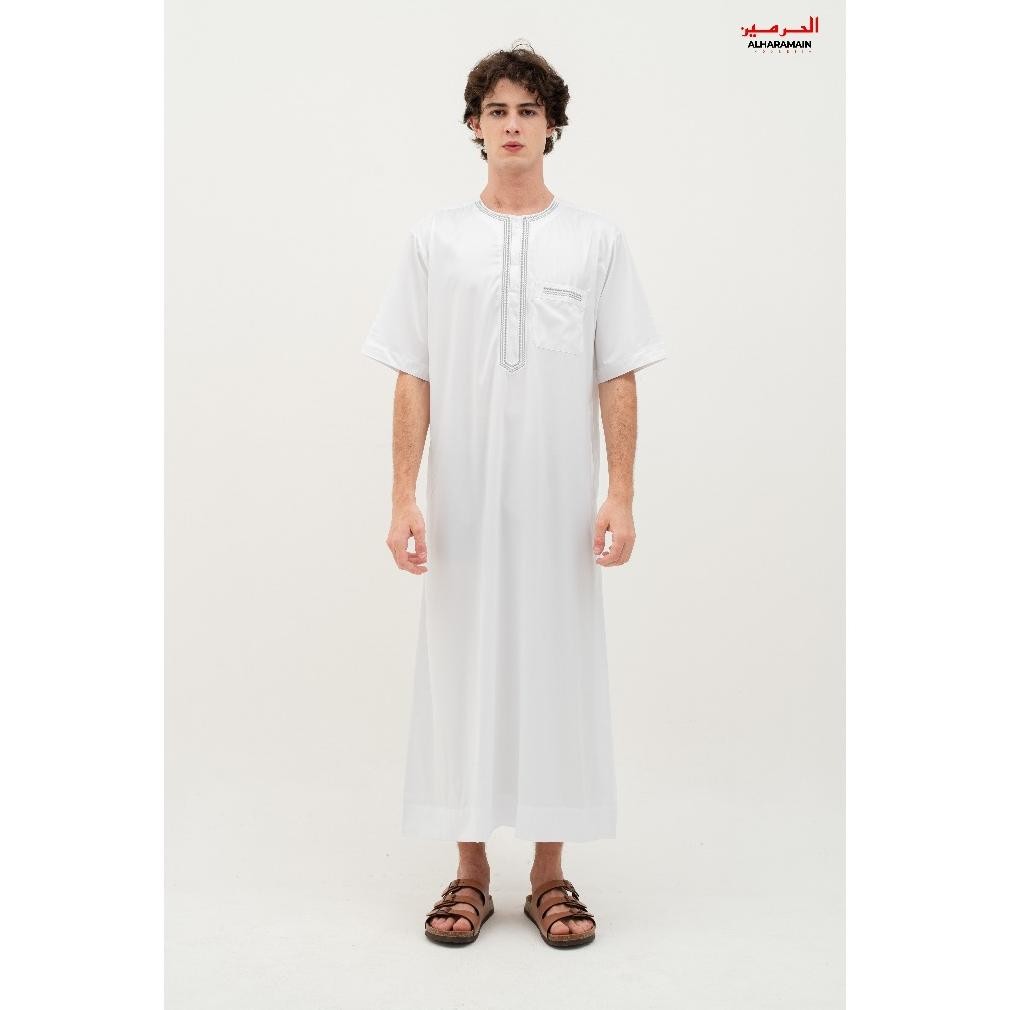 SEMPOL AL Haramain Jubah / Gamis Pria Remaja & Dewasa Premium Bordir (13 C) | Putih | Coklat Tua | C