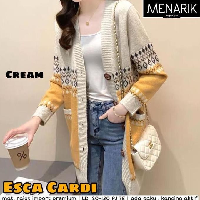 New Escaaa Cardi Jaket Cardigan Jumbo Wanita Rajut Import Halus Motif Cantik Terlaris