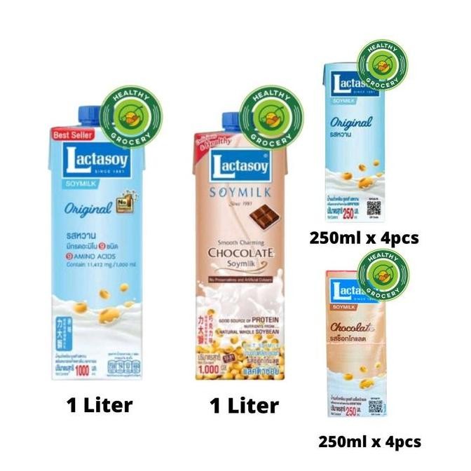 

.........] LACTASOY Soymilk Chocolate / Original 250ml x 4 Pcs / Kemasan 1Liter