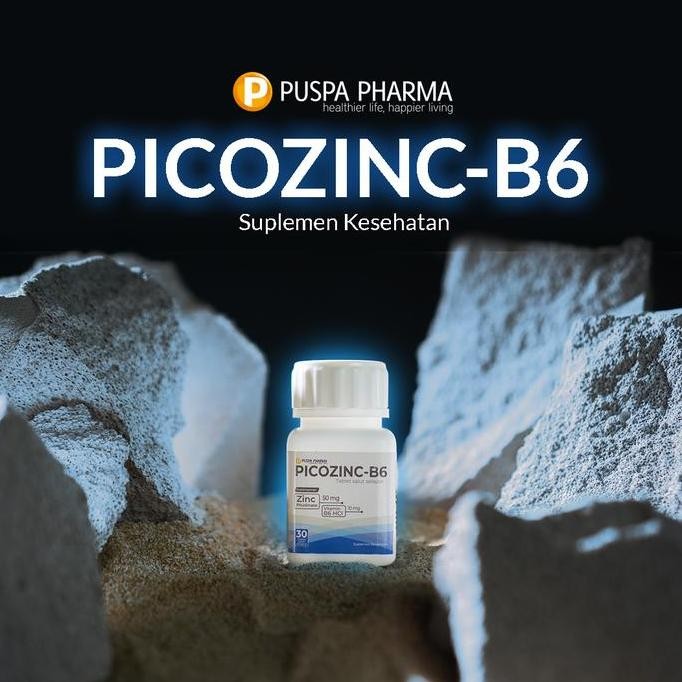 Original PICOZINC + B6 PUSPA PHARMA (Botol 30 tab) - Vitamin Zinc 50mg + B6 HCL 10 Mg (MEMBANTU MENA