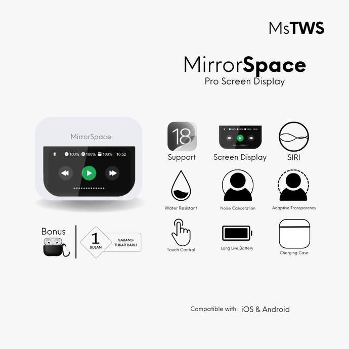sale mirrorspace pro screen display tws bluetooth earphone