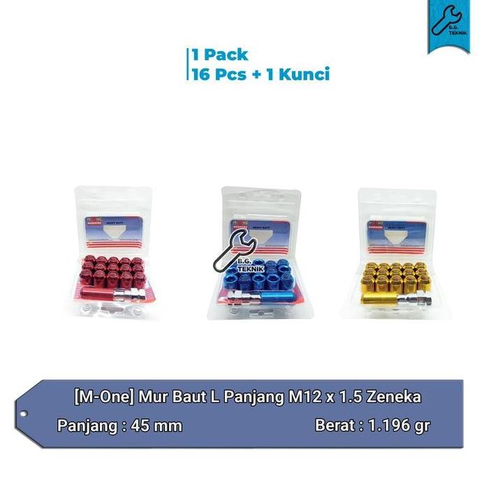 Mur Roda L Baut Racing Mobil Warna 12X1.5/1.25 Zeneka - M-One Termurah