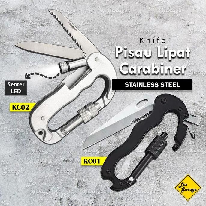 Pisau Lipat Carabiner Karabiner Obeng Multifungsi Gantungan Kunci Tas Asli