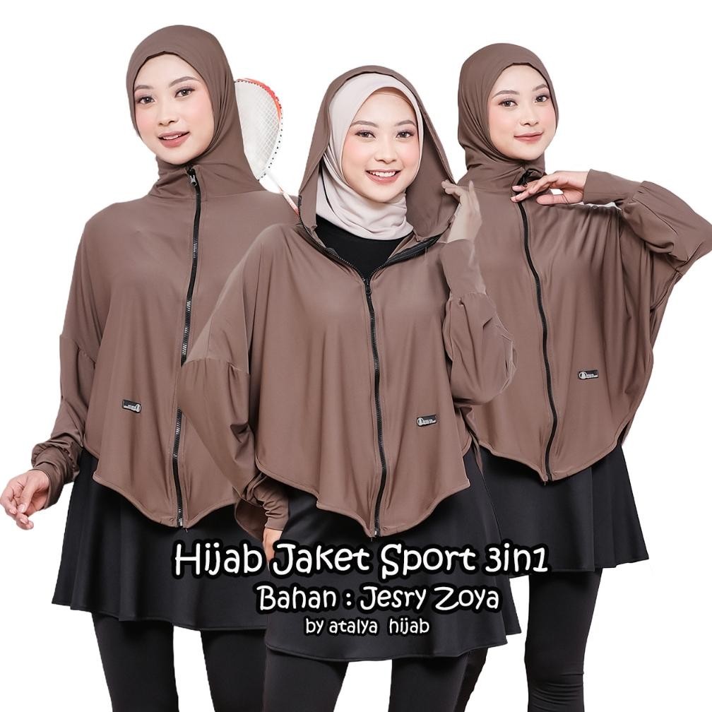 Jilbab Sporty Hoodie Jaket Olahraga Muslim Crop Top Vest 3in1 Jersy / Hijab Rompi Senam Lari GYm