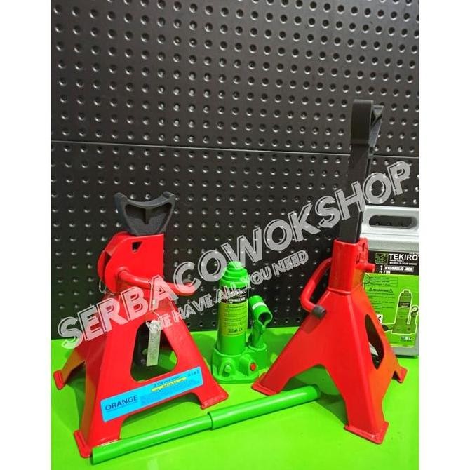 PAKET DONGKRAK BOTOL 2 TON TEKIRO + JACK STAND 3 TON BONUS KUNCI RODA