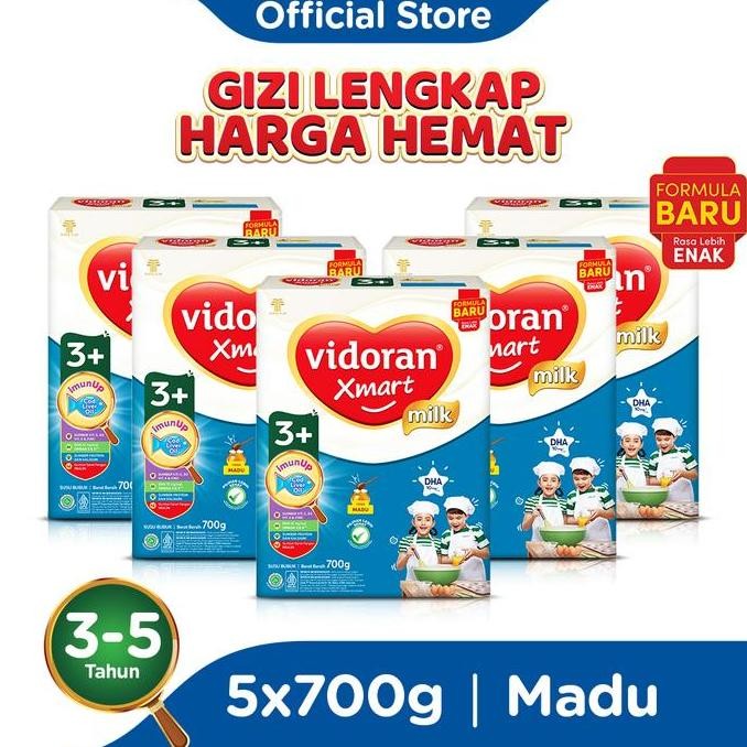 

BARU VIDORAN XMART 3+ MADU 700GR SUSU PERTUMBUHAN ANAK 3-5 TAHUN - 5 BOX (BUBUK) - EXP : 04.2026