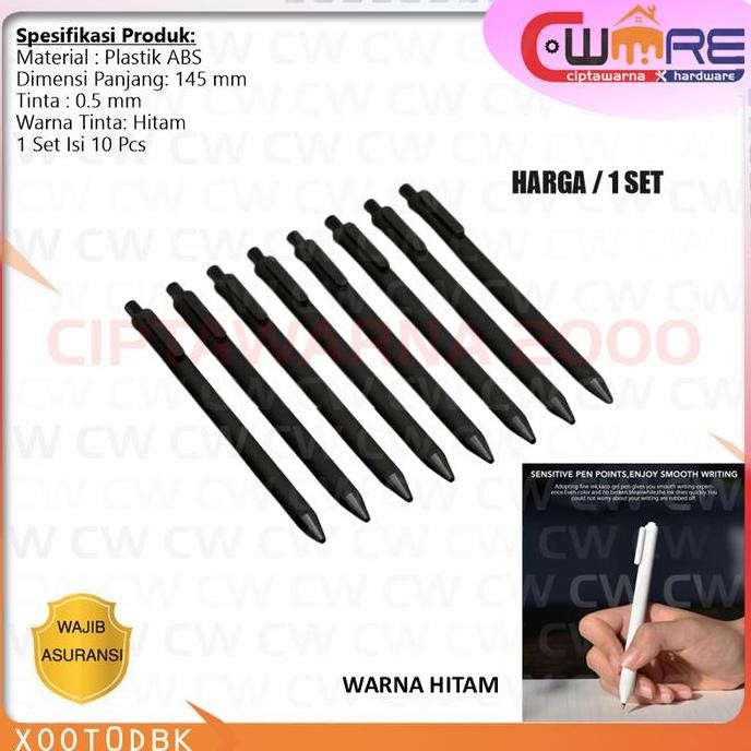 

$$$$] Pena Pulpen Tulis Bolpoin Kantor Gel Black Ink 0.5mm Hitam 10Pcs - BDB