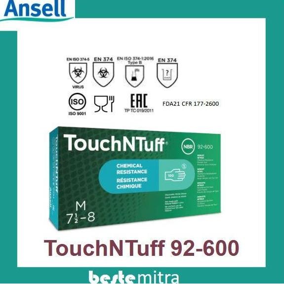Ansell 92-600 TouchNTuff Nitrile Sarung Tangan Nitrile Safety Glove