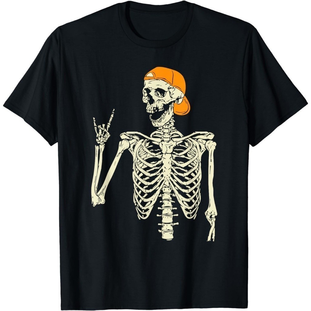 Baju Kaos Rocker Skeleton Cap Skater Cool Halloween Punk Rock Men BoysT-Shirt Premium Cotton Combed 