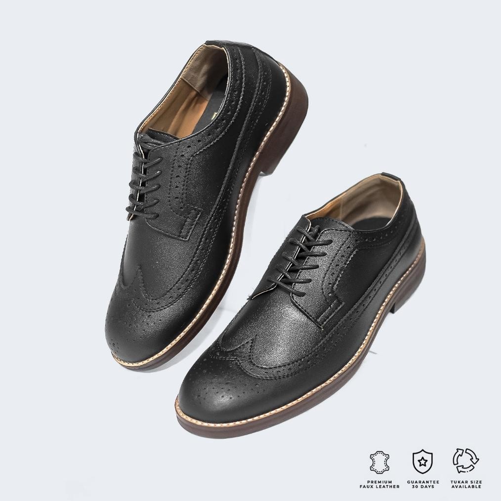 Sepatu Formal Pria Oxford Sanada Longwing Hitam - Brygan Craftmanship