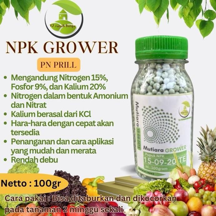 

Terlaris 100Gr-Pupuk Mutiara Grower Npk Hijau Grower