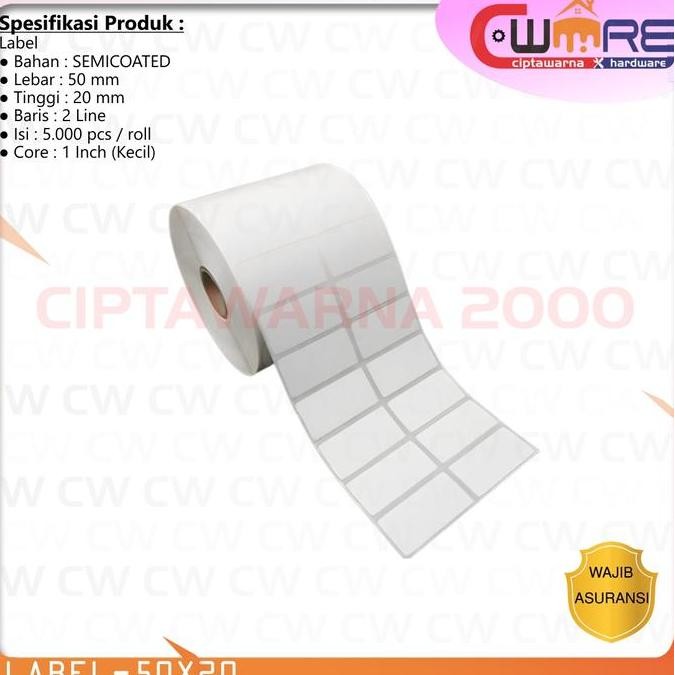

Produk Unggulan] Label barcode Kertas cetak stiker label semi coated 50 x 20mm 2 Line