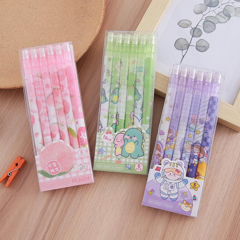 

Ready 1 Set 6Pcs Pensil Mekanik 0.5 Mm Motif Peach Dan Kartun Lucu