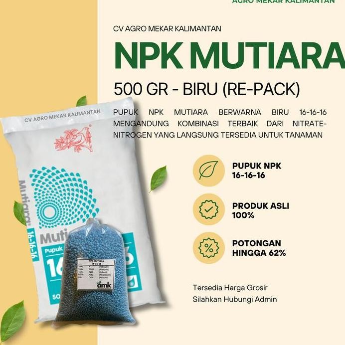 

Terlaris Mutiara Pupuk Npk 16 16 16 Original Kemasan Repack 500 Gr (Packing Ulang)