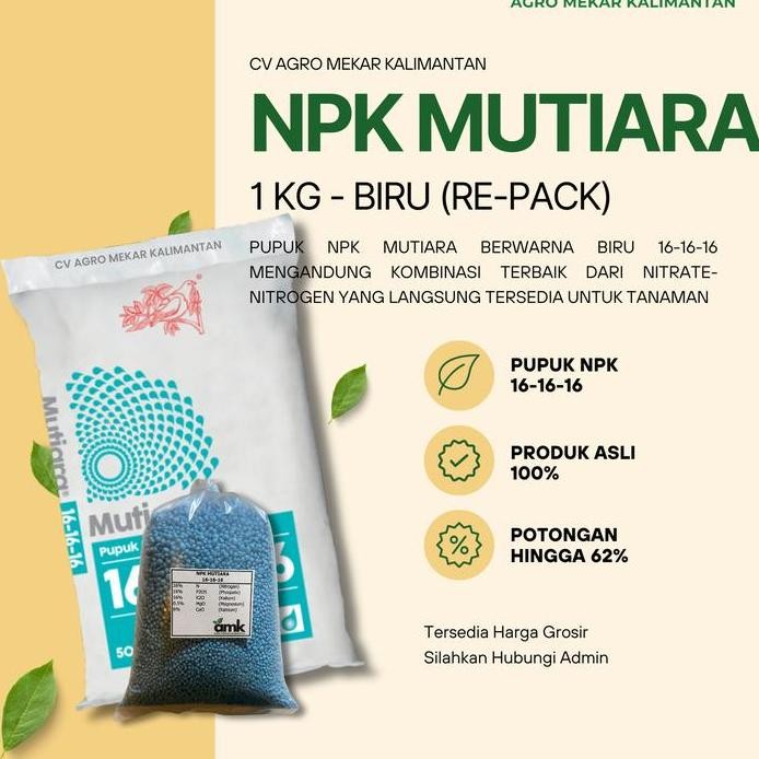 

Terlaris Mutiara Pupuk Npk 16 16 16 Original Kemasan Repack 1 Kg (Packing Ulang)