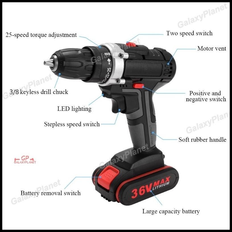 Ready Bor Listrik Bor Tanpa Kabel 36V Set /Bor Listrik Bosch Original Set/Lengkap Mata Bor Cordless 