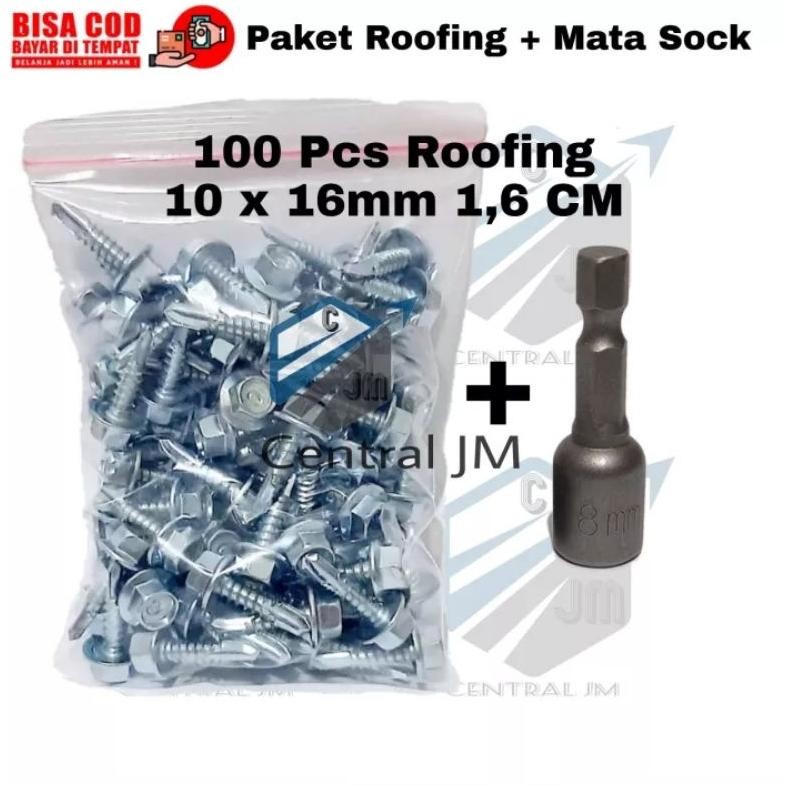 ND Baut Baja Ringan Roofing 1 Pack [ 100 Pcs ] Ukuran 10 x 16mm - Mata sok Kepala Bor Rufing Baut Se