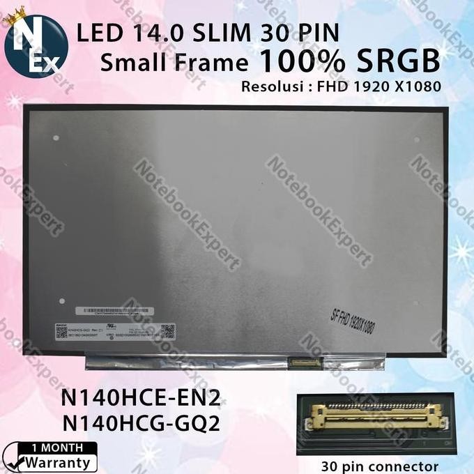 Led 14.0" Slim 30 Pin Smallframe Fhd 1920 X1080 100% Srgb N140Hce-En2 Premium Produk