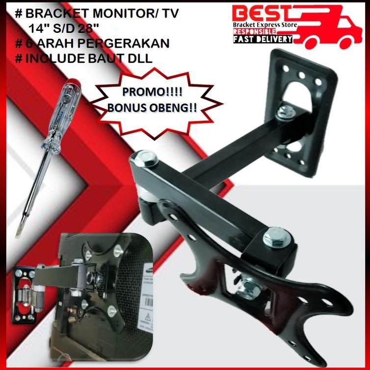 HJK GARANSI COCOK Bracket Monitor PC  14" s/d 28 inch 14 17 19 22 24 27 28 inch swifle/lengan  Fleks