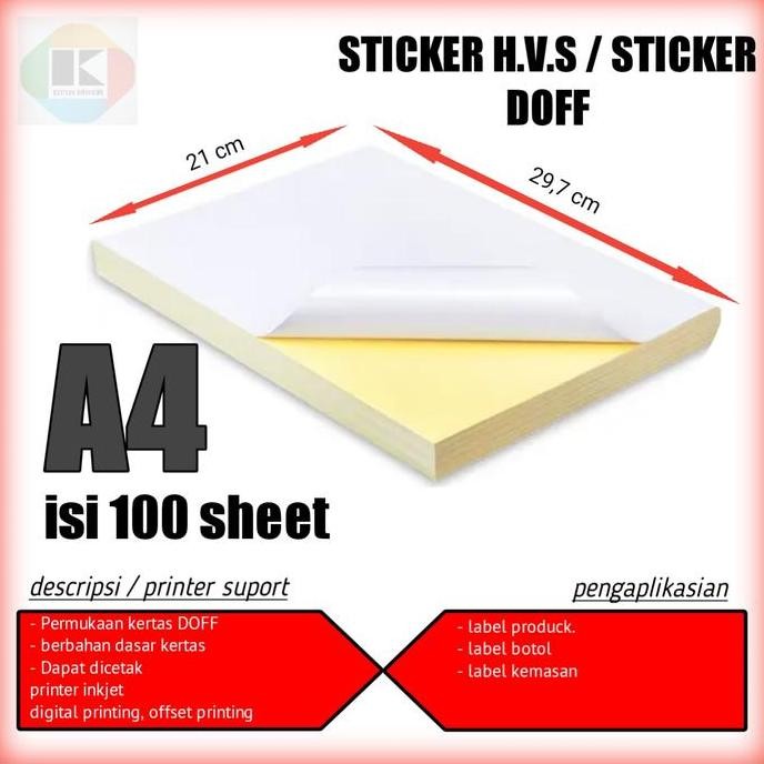 

new kertas stiker hvs/stiker doff/label a4 isi 100 lembar