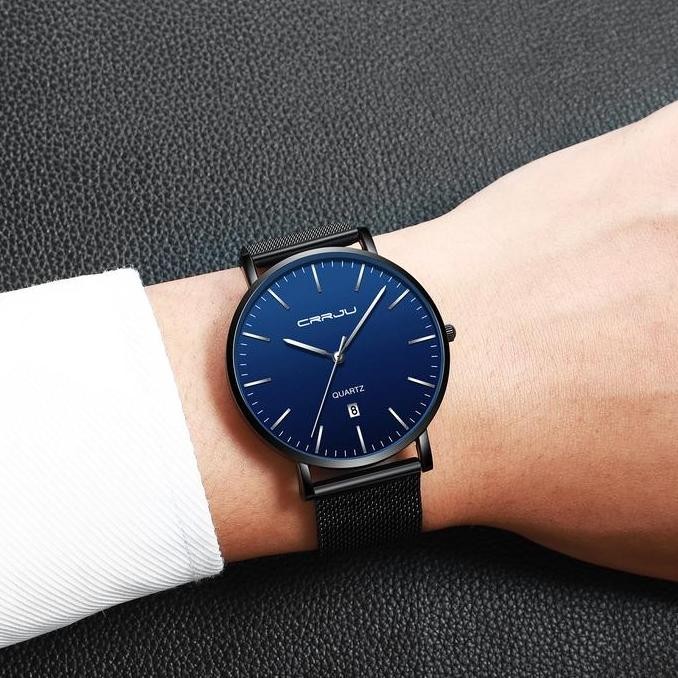 Grosir Jam Tangan Olahraga Pria Crrju Merek Atas Mewah Ultra-Tipis Kasual Kalender Otomatis Jam Tang