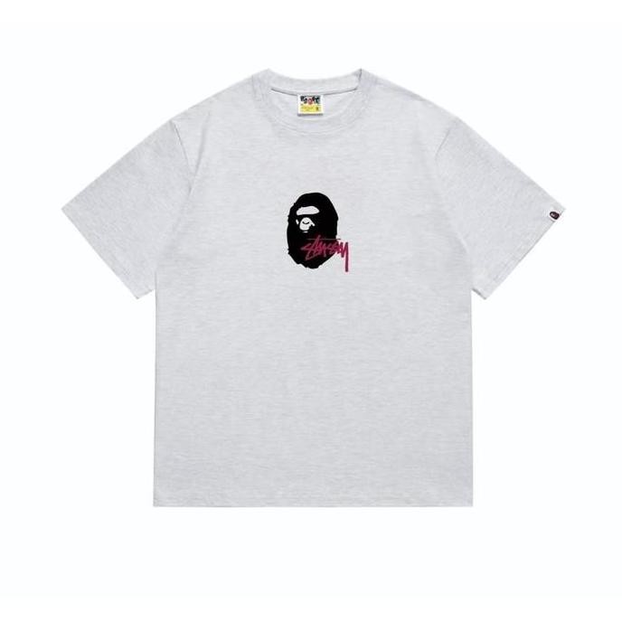 Murah Stussy X Bape T-Shirt Regular Fit Suits Text Print Unisex