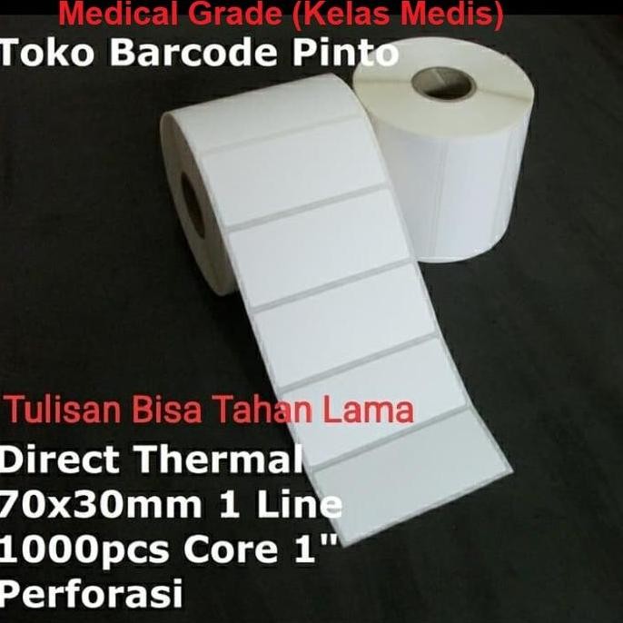 

new thermal 70x30mm core 1" 1 line 1000 pcs gap3mm perforasi label stiker