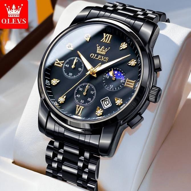 Promo Olevs Jam Tangan Pria Anti Air Original Kuarsa Bercahaya Kronograf Mewah Multifungsi Stainless
