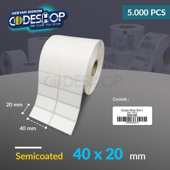 

new label semicoated 40 x 20 mm eshop 2 line 5000 pcs stiker bare