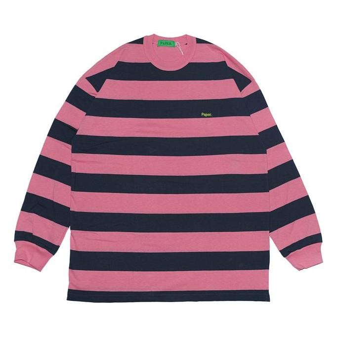 Sale Paper. Kaos Lengan Panjang Pria Bordir Pink Stripe Navy Ls Pink