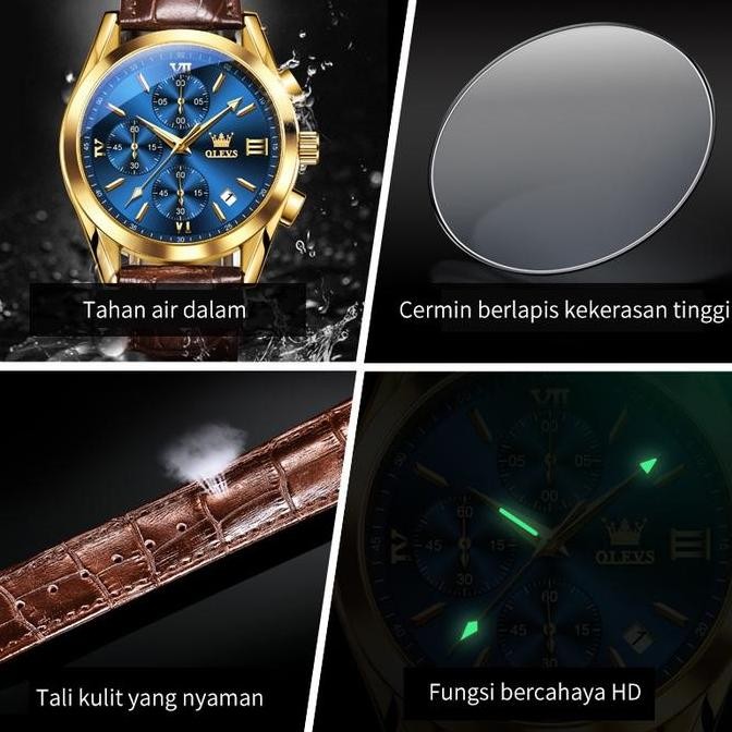 Promo Olevs Jam Tangan Pria Jam Tangan Kuarsa Analog Bercahaya Kronograf Tanggal Multifungsi Bisnis 