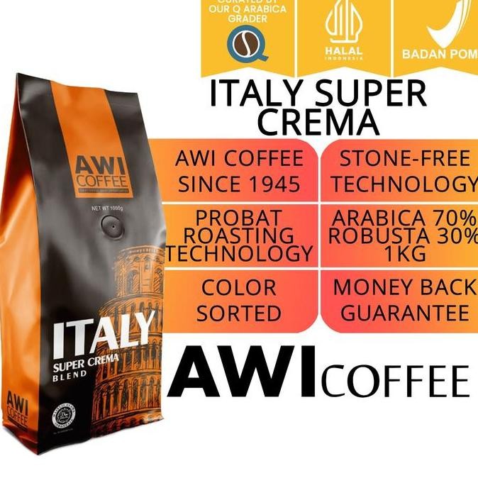 

AWI COFFEE ITALY SUPER CREMA 1 KG BIJI | ROASTED COFFEE BEAN | ARABICA ROBUSTA PREMIUM CAFE BLEND TERMURAH