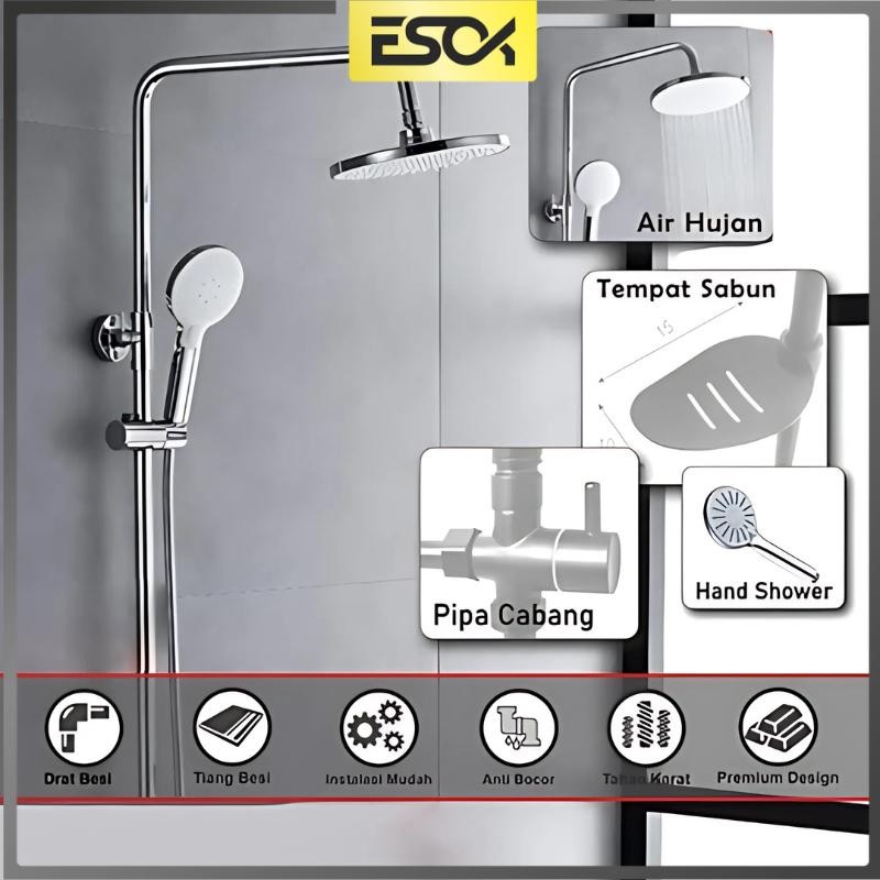 Ausat_ Shower Mandi Satu Set - Shower Silver - Shower Full Set - Shower Tiang Set Minimalis  - Paket