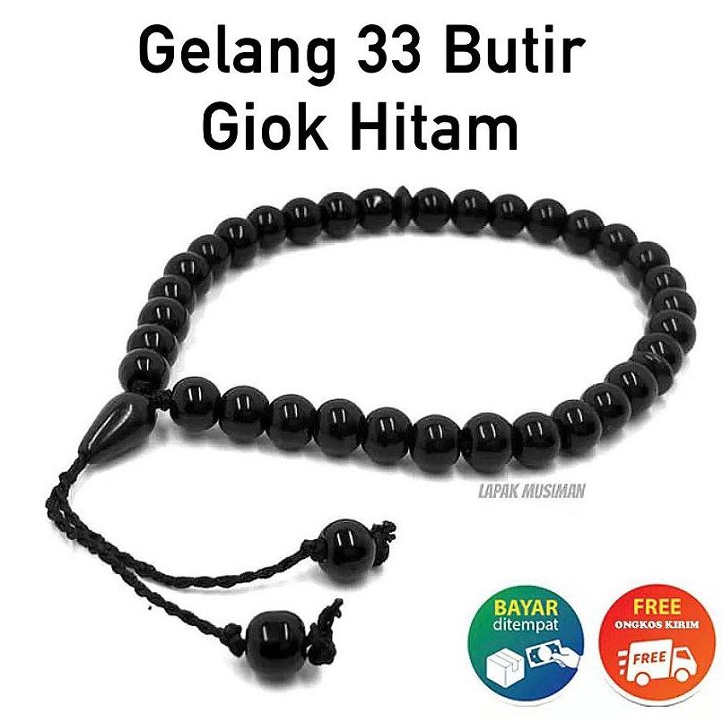 GELANG TASBIH KESEHATAN GIOK HITAM 33 BUTIR GELANG PRIA WANITA WARNA HITAM TASBIH MUSLIM 33