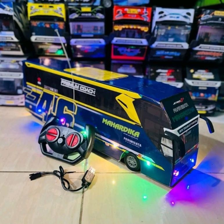 Terlaris Miniatur Bus Telolet, Bus Remote Control, Lengkap Baterai Cas Murah