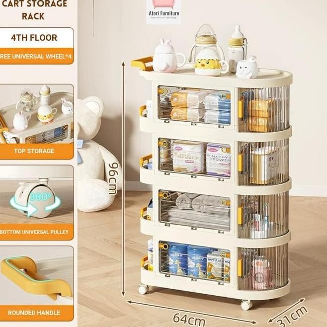 832 Rak Tingkat 4 Troli Bayi Rak Rak Penyimpanan Troli Berlapis-lapis Sederhana Roda